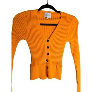 Y2K Ribbed V-Neck Cropped Sweater Extra Long Sleeves JOA XS Indie Grunge Preppy